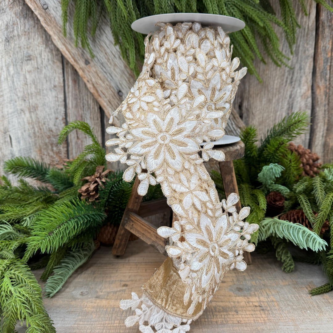 5.5" Ivory Snowflake Ribbon by Farrisilk
