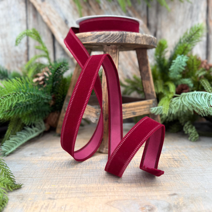 7/8" Burgundy Velvet Flocked Ribbon