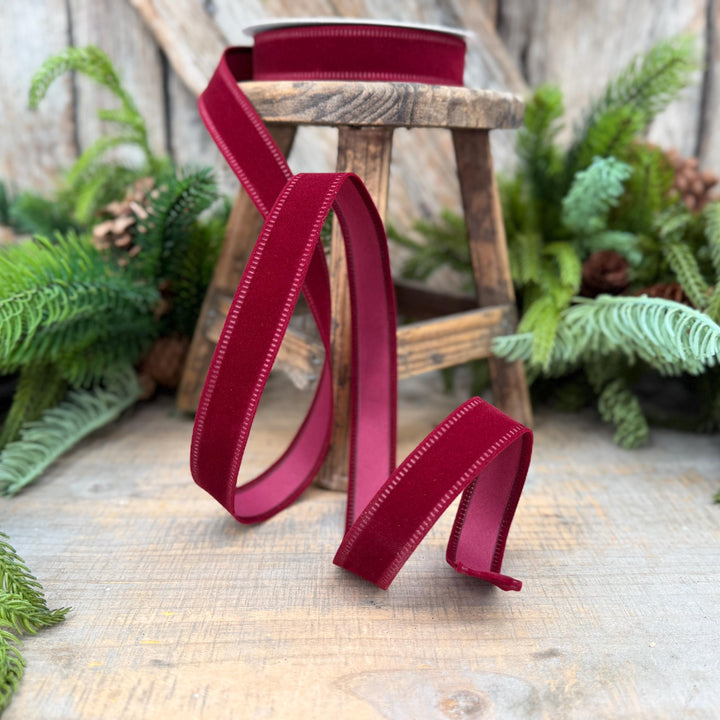 7/8" Burgundy Velvet Flocked Ribbon