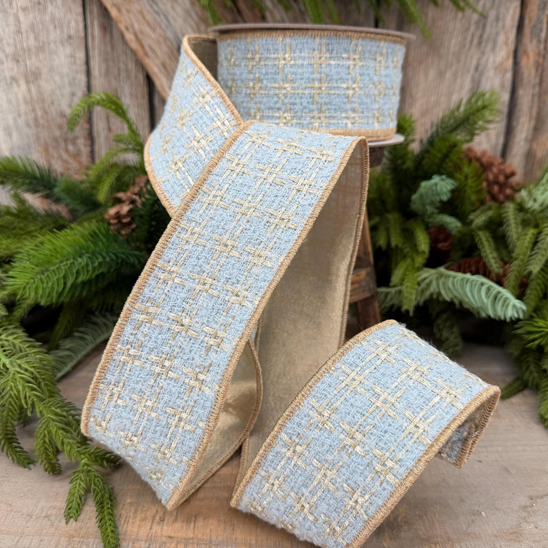 2.5" Light Blue Tween Ribbon, Tres Chic Tweed by Farrisilk