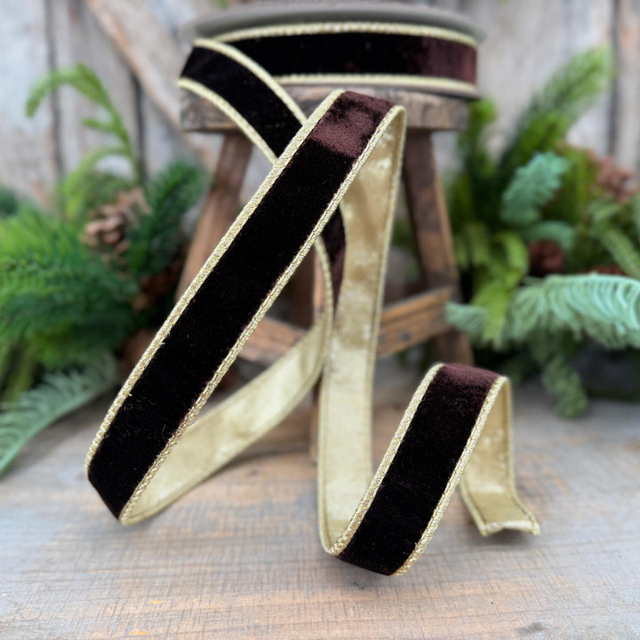 1" Chocolate Brown Velvet Ribbon, Farrisilk Flashy Velvet Ribbon