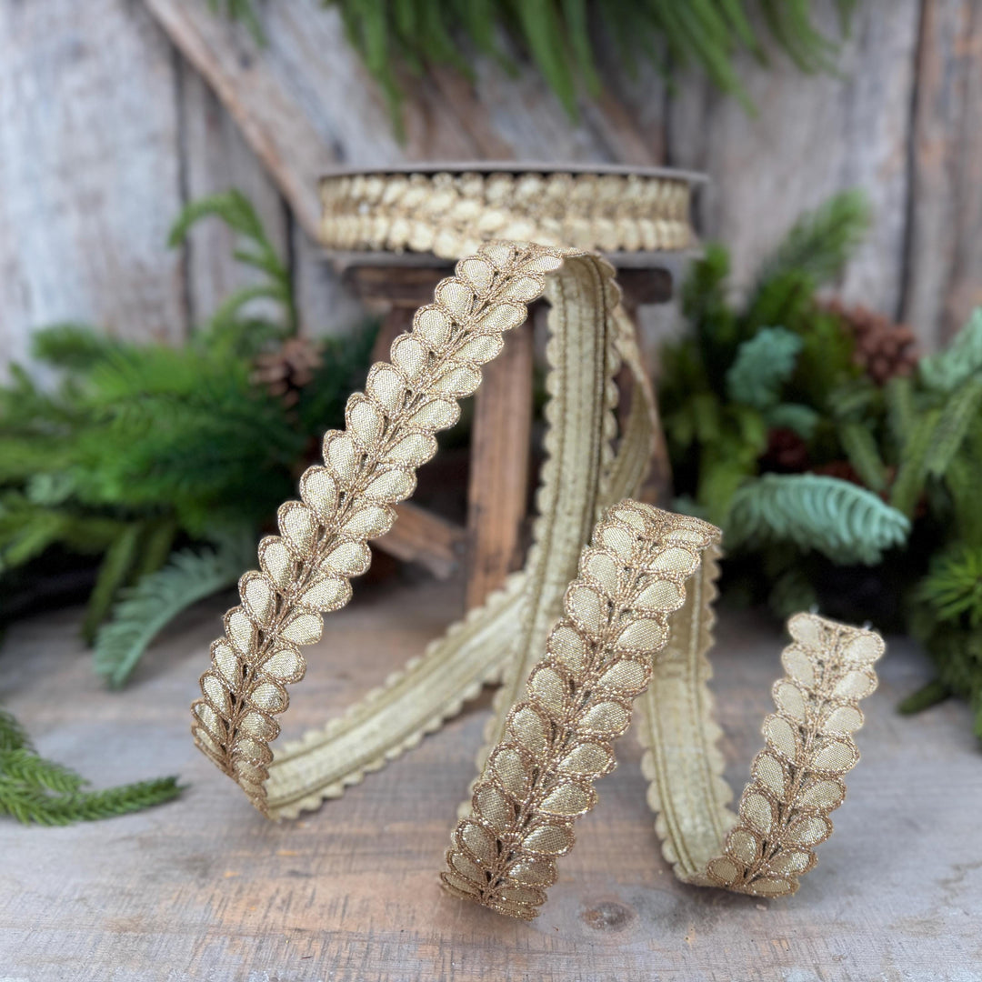 1" Gold Ribbon, Gold Gilded Garland Ribbon by Farrisilk