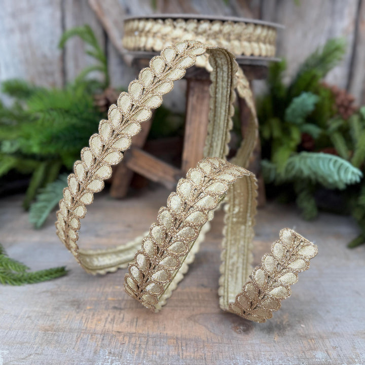 1" Gold Ribbon, Gold Gilded Garland Ribbon by Farrisilk