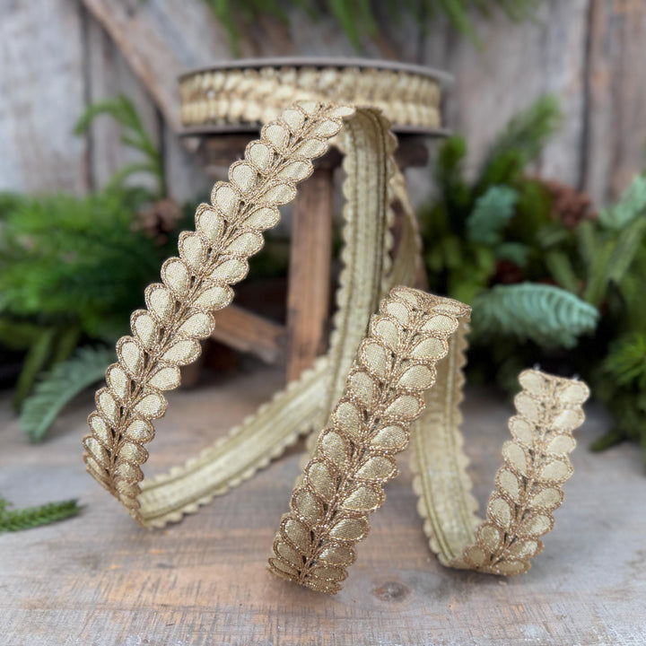 1" Gold Ribbon, Gold Gilded Garland Ribbon by Farrisilk