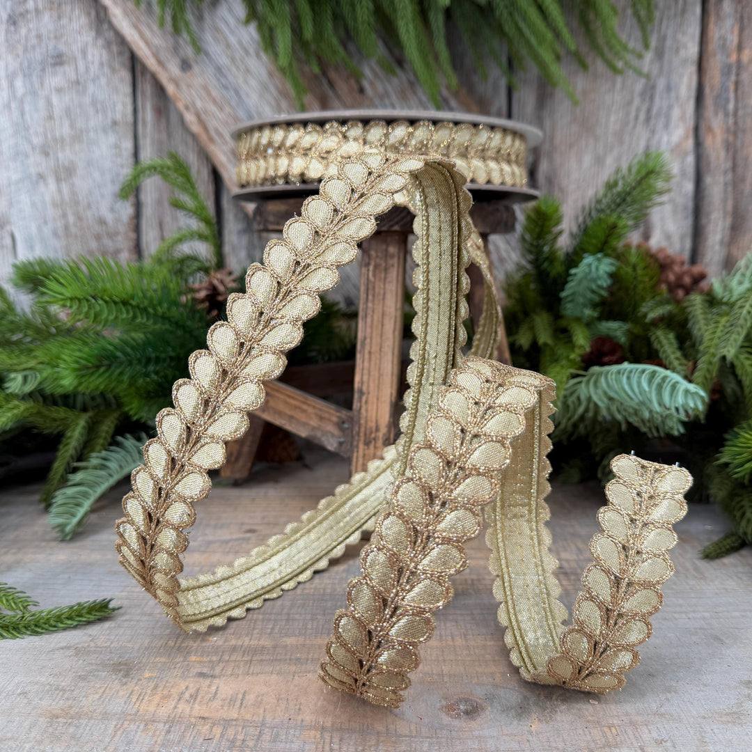 1" Gold Ribbon, Gold Gilded Garland Ribbon by Farrisilk