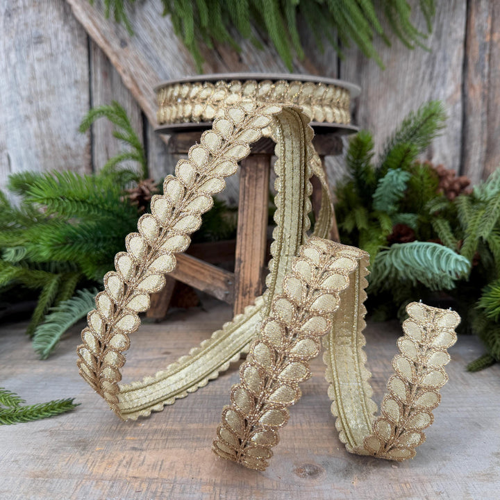 1" Gold Ribbon, Gold Gilded Garland Ribbon by Farrisilk