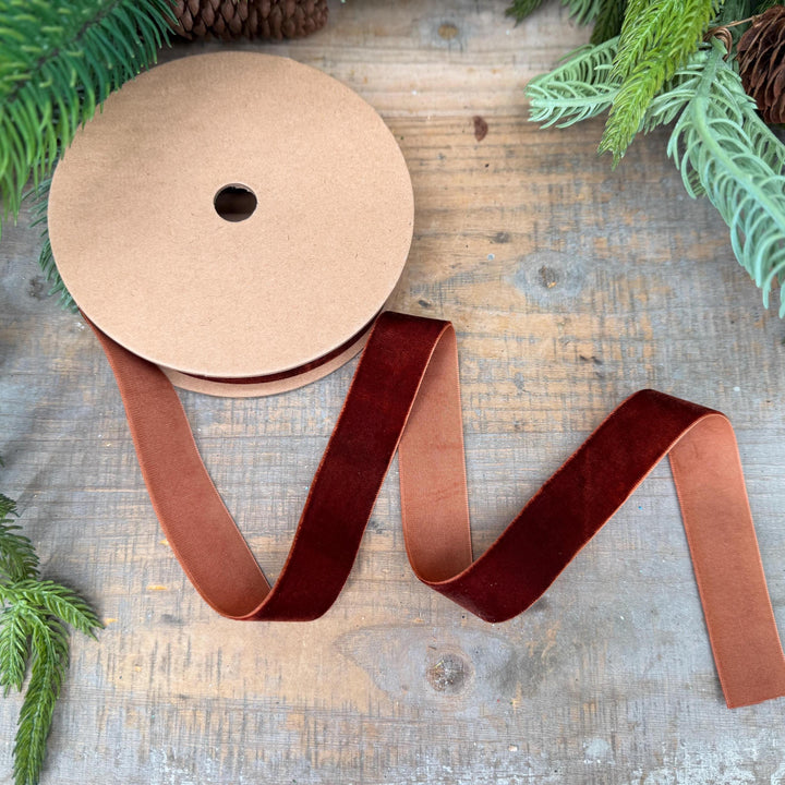 1" Gingerbread Brown Unwired Velvet Ribbon