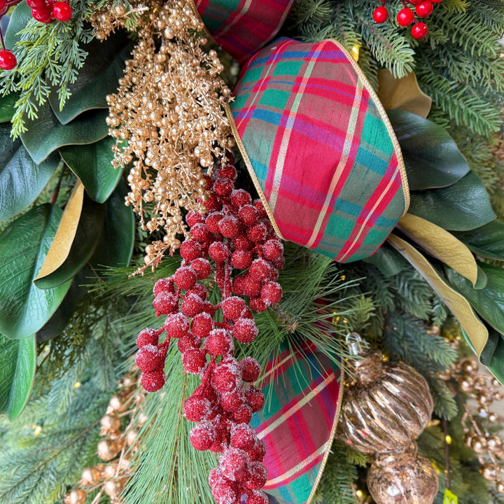 4" Christmas Plaid Ribbon, Red Green Gold Plaid Ribbon, Traditional Christmas Ribbon, Wired RIbbon, Classic Christmas Plaid Ribbon