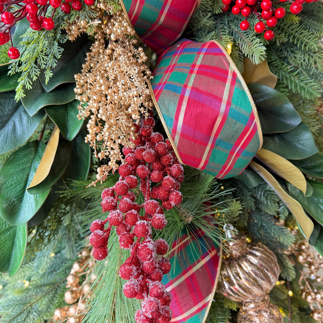 4" Christmas Plaid Ribbon, Red Green Gold Plaid Ribbon, Traditional Christmas Ribbon, Wired RIbbon, Classic Christmas Plaid Ribbon