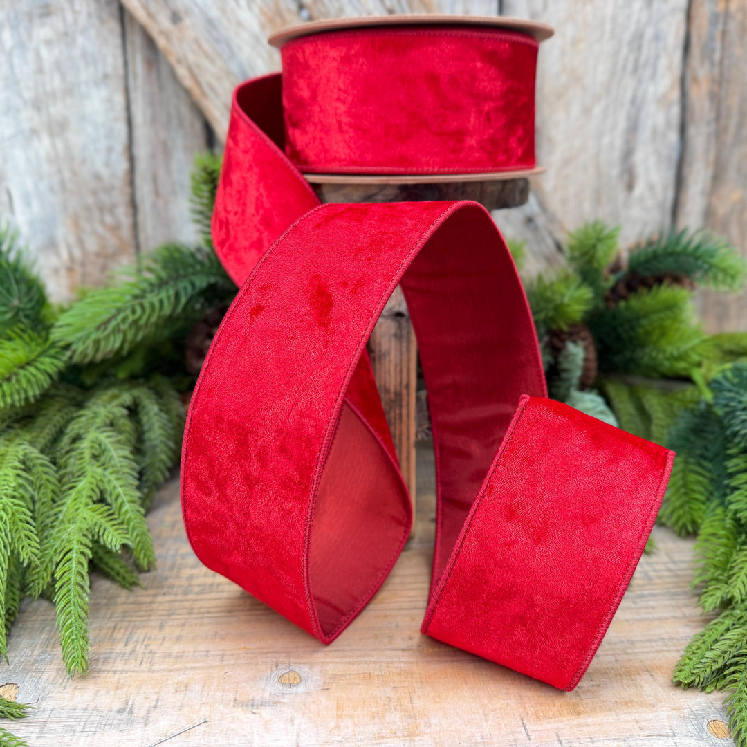 2.5" Red Velvet Ribbon, Red Velvet Ribbon, Christmas RIbbon, Heritage Velvet Ribbon