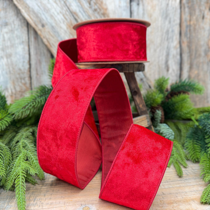 2.5" Red Velvet Ribbon, Red Velvet Ribbon, Christmas RIbbon, Heritage Velvet Ribbon