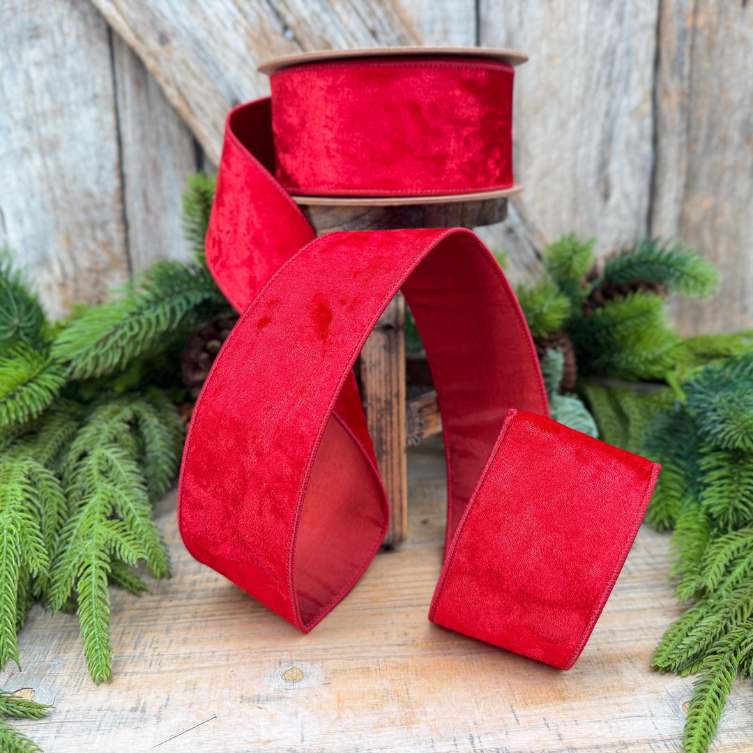 2.5" Red Velvet Ribbon, Red Velvet Ribbon, Christmas RIbbon, Heritage Velvet Ribbon