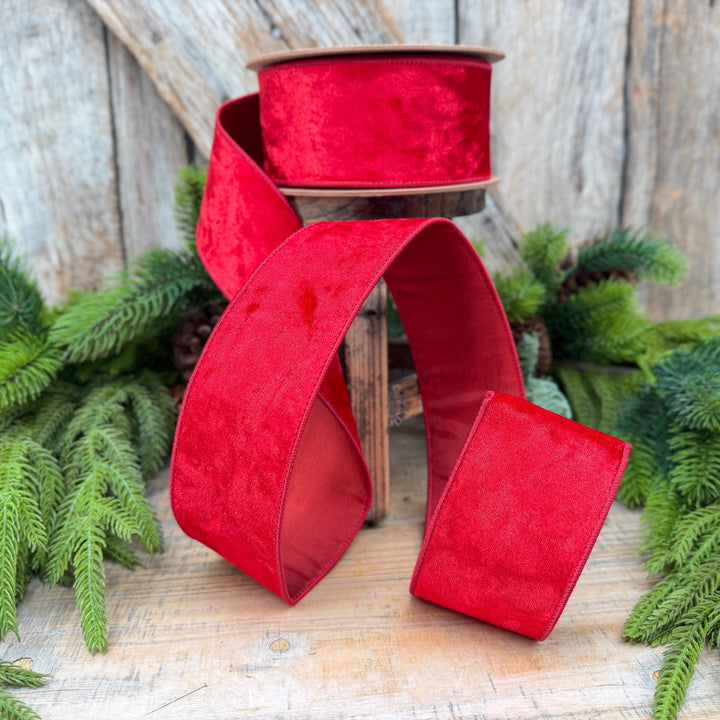 2.5" Red Velvet Ribbon, Red Velvet Ribbon, Christmas RIbbon, Heritage Velvet Ribbon