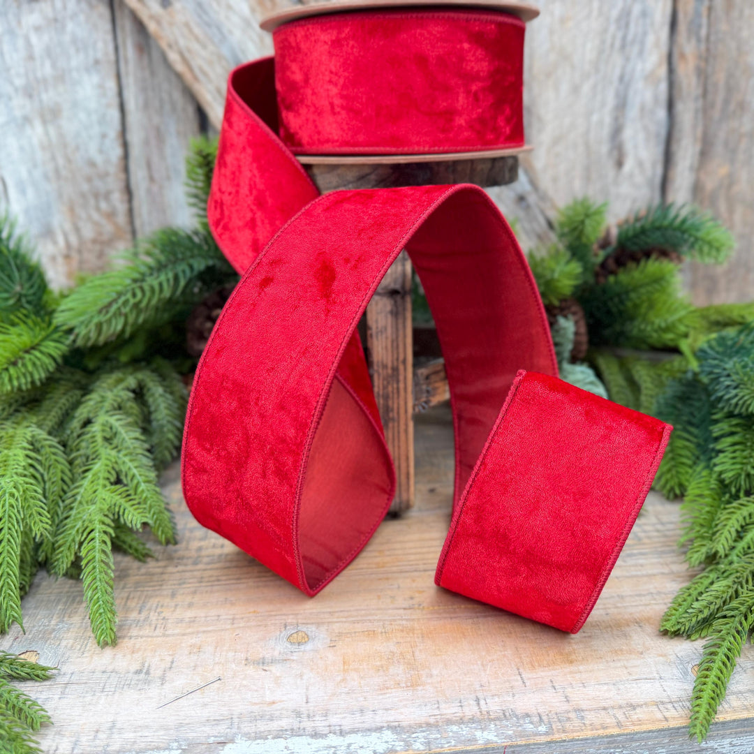 2.5" Red Velvet Ribbon, Red Velvet Ribbon, Christmas RIbbon, Heritage Velvet Ribbon