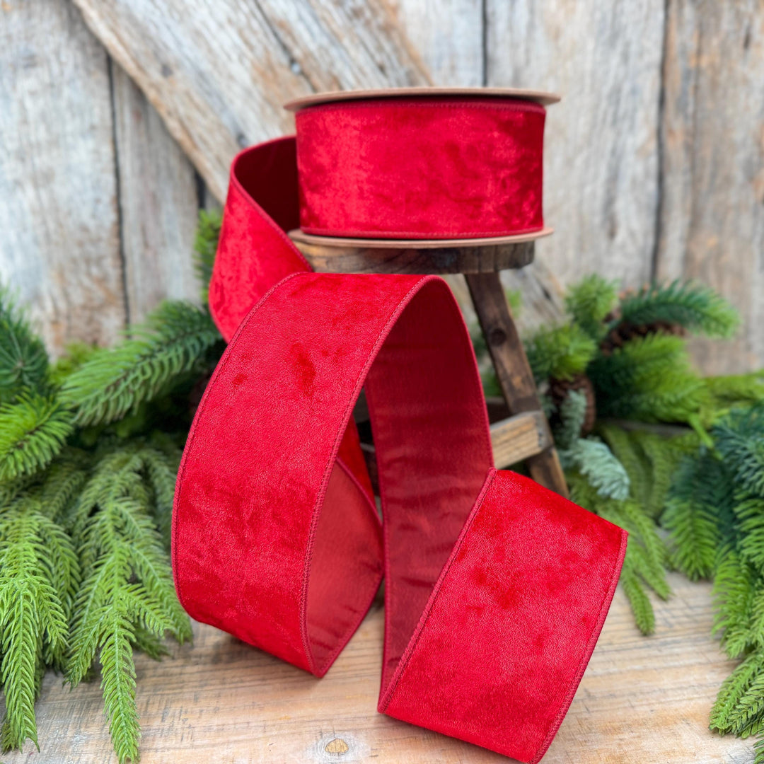 2.5" Red Velvet Ribbon, Red Velvet Ribbon, Christmas RIbbon, Heritage Velvet Ribbon