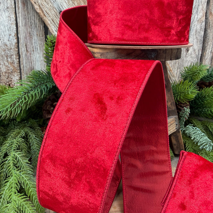 2.5" Red Velvet Ribbon, Red Velvet Ribbon, Christmas RIbbon, Heritage Velvet Ribbon