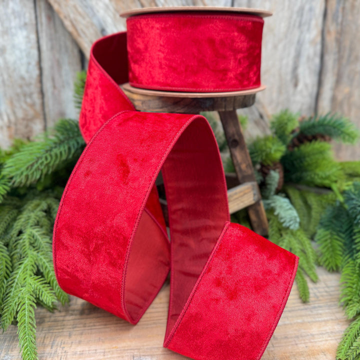 2.5" Red Velvet Ribbon, Red Velvet Ribbon, Christmas RIbbon, Heritage Velvet Ribbon