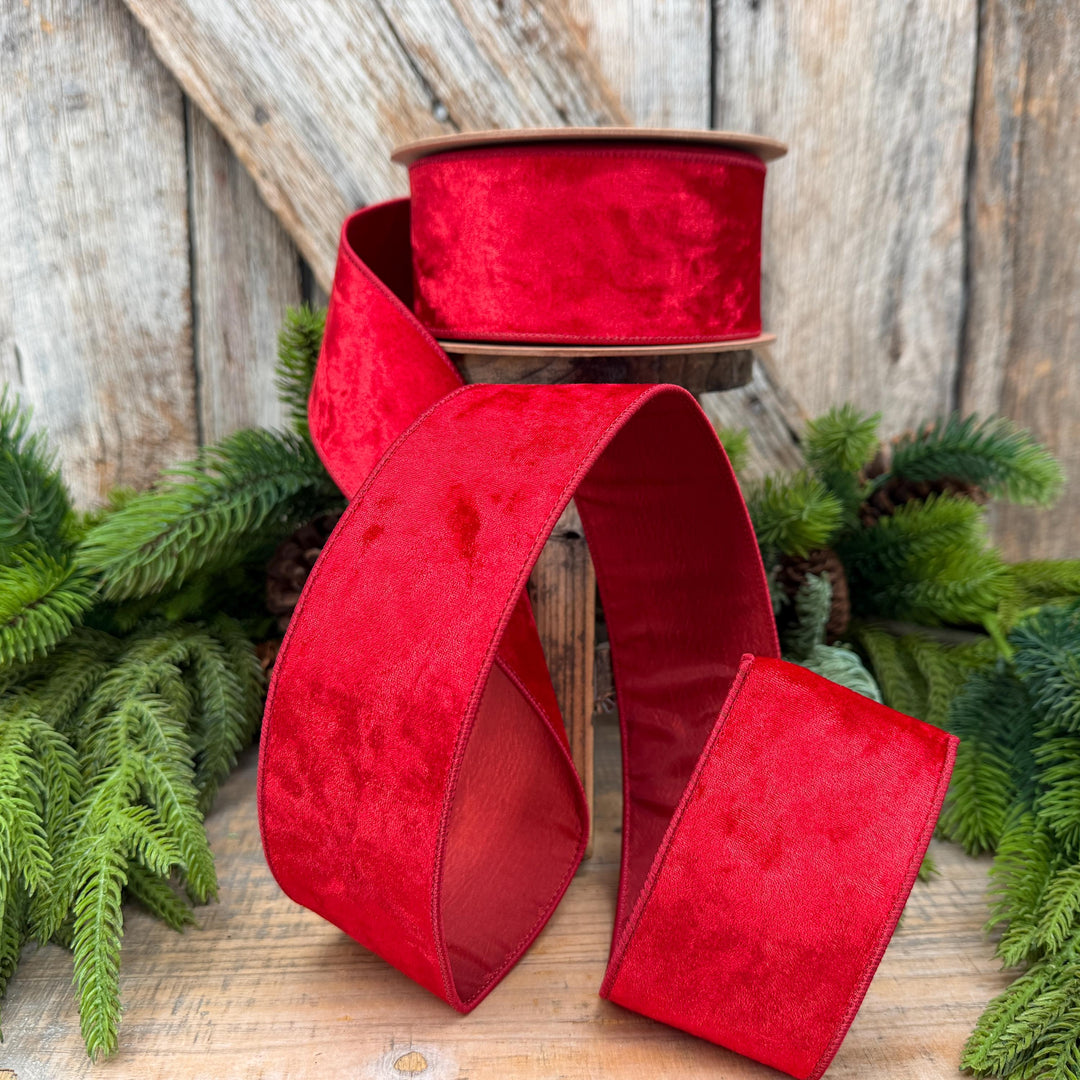 2.5" Red Velvet Ribbon, Red Velvet Ribbon, Christmas RIbbon, Heritage Velvet Ribbon
