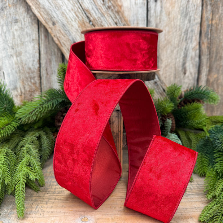 2.5" Red Velvet Ribbon, Red Velvet Ribbon, Christmas RIbbon, Heritage Velvet Ribbon