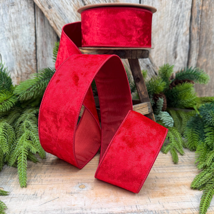 2.5" Red Velvet Ribbon, Red Velvet Ribbon, Christmas RIbbon, Heritage Velvet Ribbon