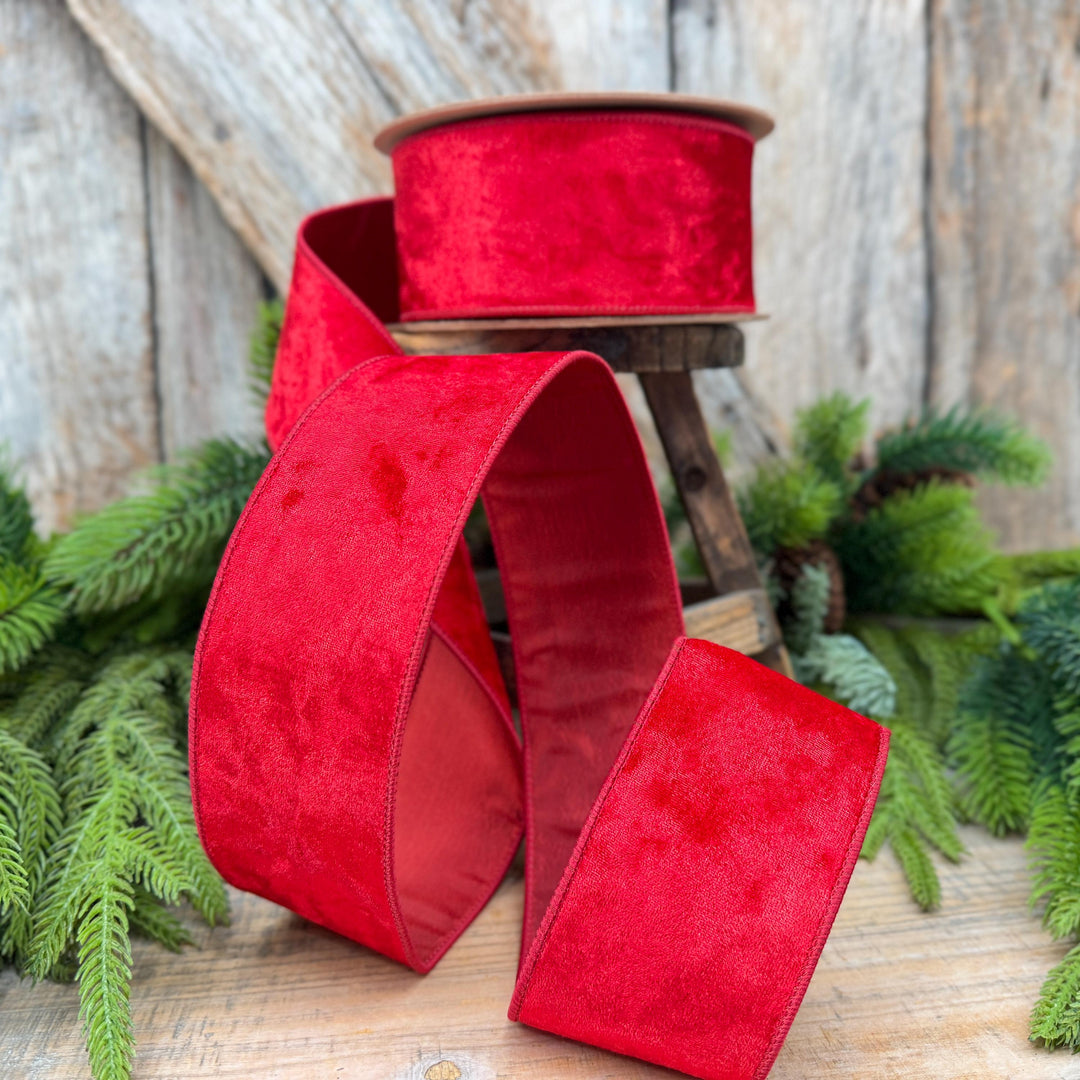2.5" Red Velvet Ribbon, Red Velvet Ribbon, Christmas RIbbon, Heritage Velvet Ribbon