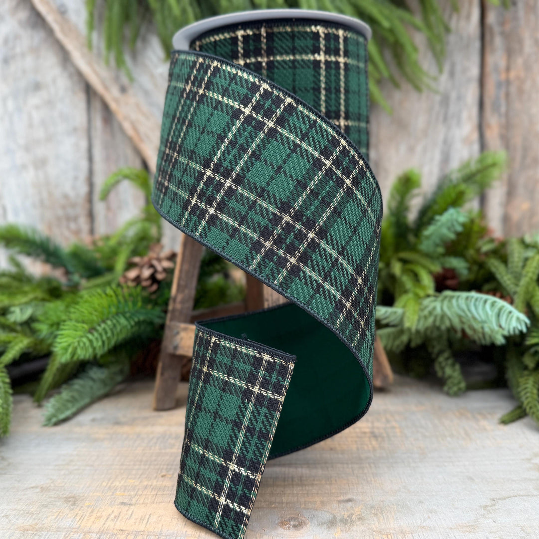 4" Green Holiday Plaid Ribbon by Farrisilk
