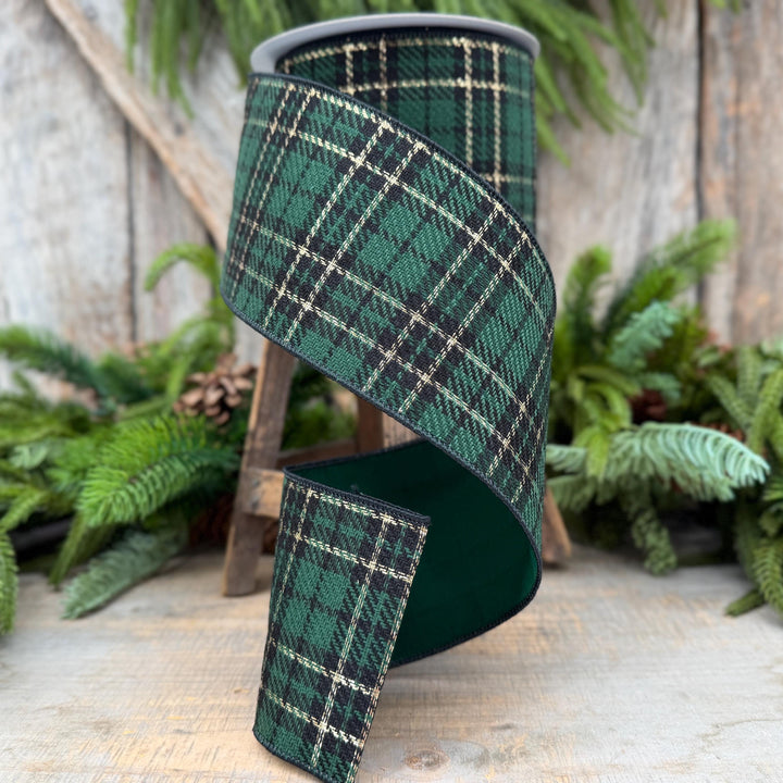 4" Green Holiday Plaid Ribbon by Farrisilk