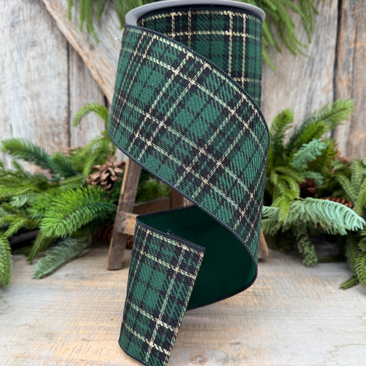 4" Green Holiday Plaid Ribbon by Farrisilk
