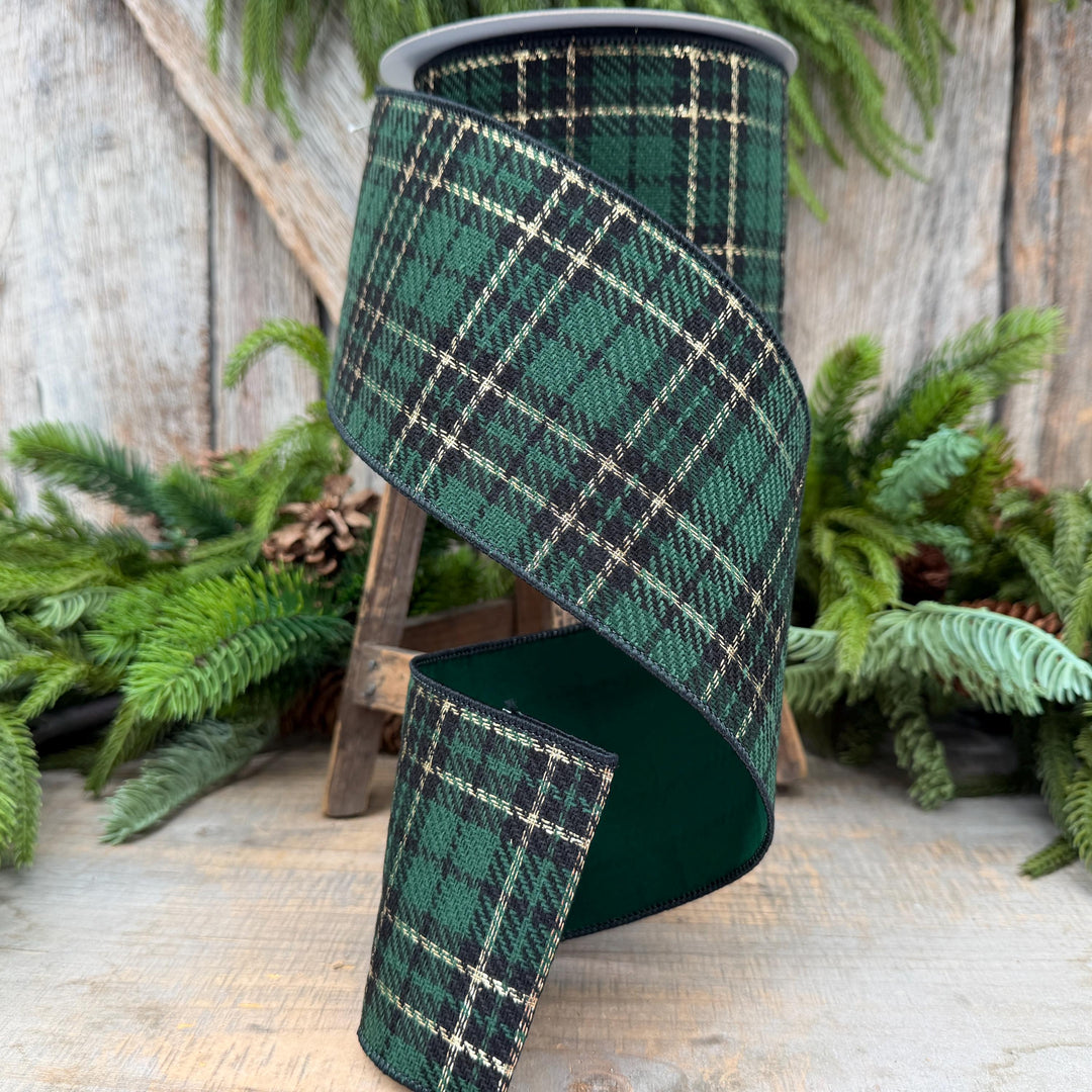 4" Green Holiday Plaid Ribbon by Farrisilk