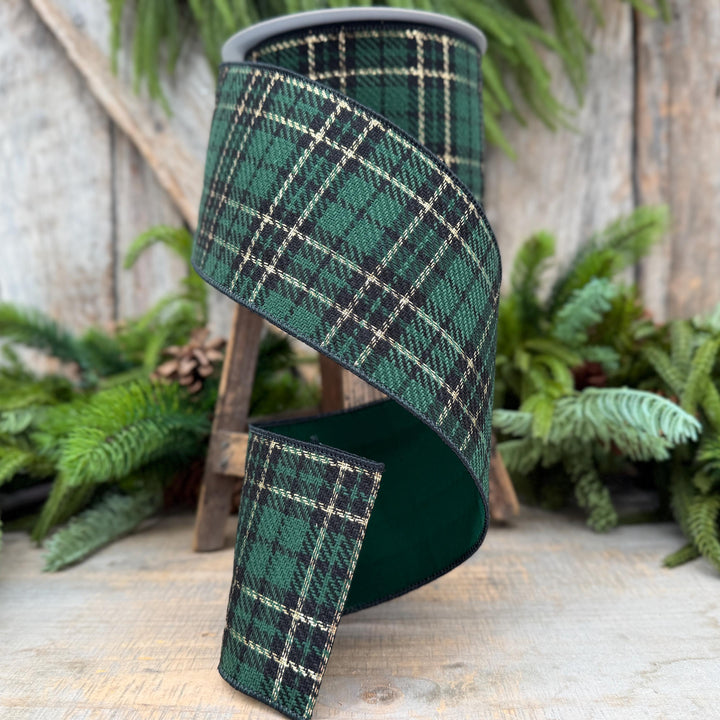 4" Green Holiday Plaid Ribbon by Farrisilk