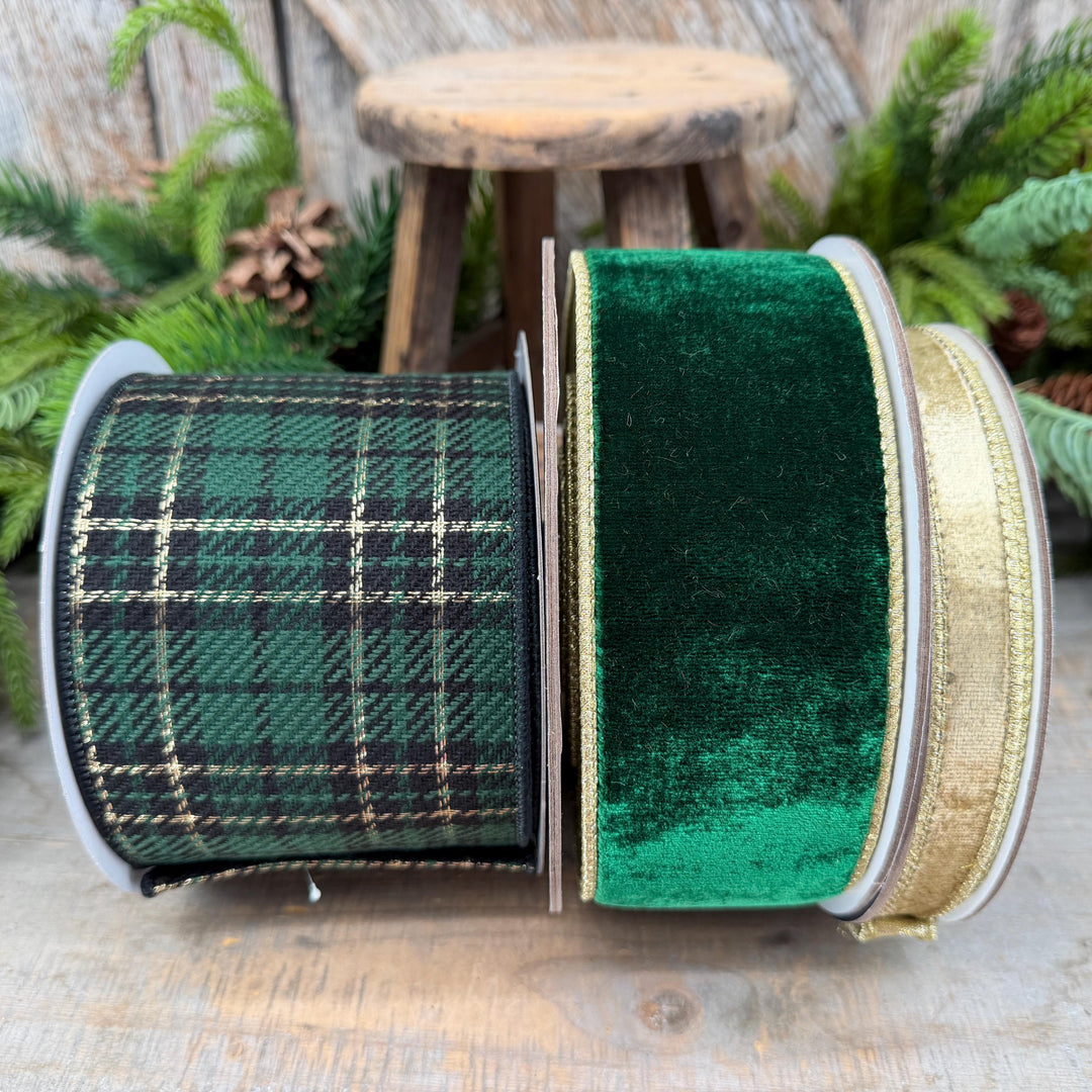 4" Green Holiday Plaid Ribbon by Farrisilk
