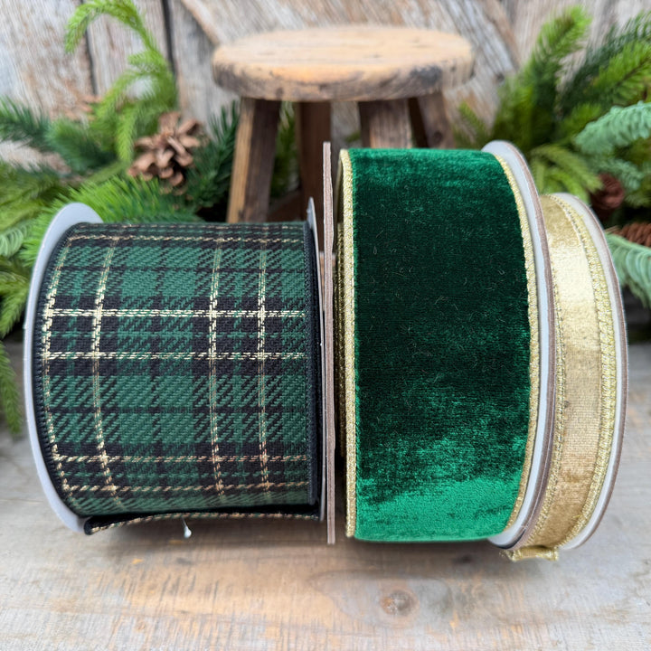 4" Green Holiday Plaid Ribbon by Farrisilk