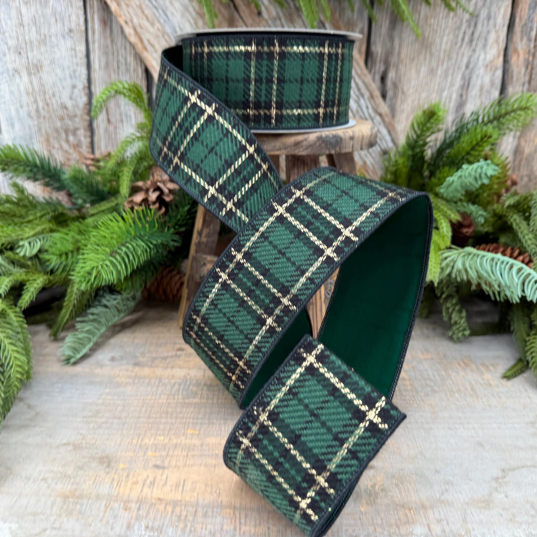 2.5" Green Holiday Plaid Ribbon by Farrisilk