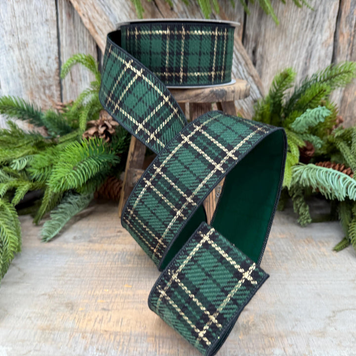 2.5" Green Holiday Plaid Ribbon by Farrisilk