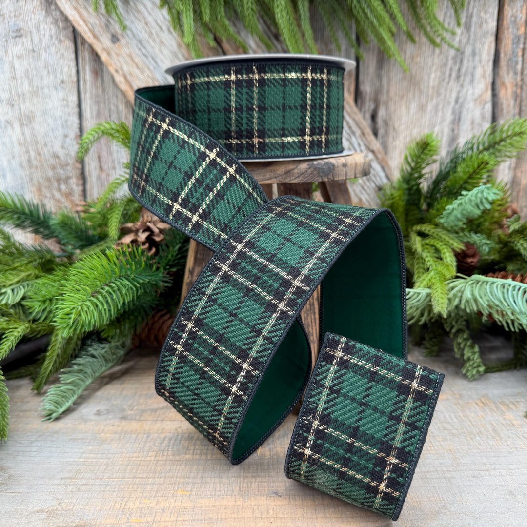 2.5" Green Holiday Plaid Ribbon by Farrisilk