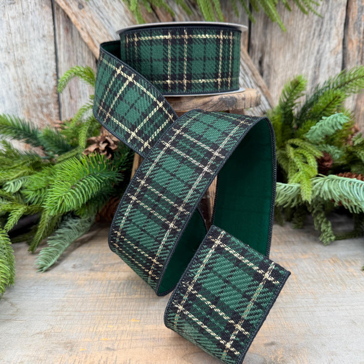 2.5" Green Holiday Plaid Ribbon by Farrisilk