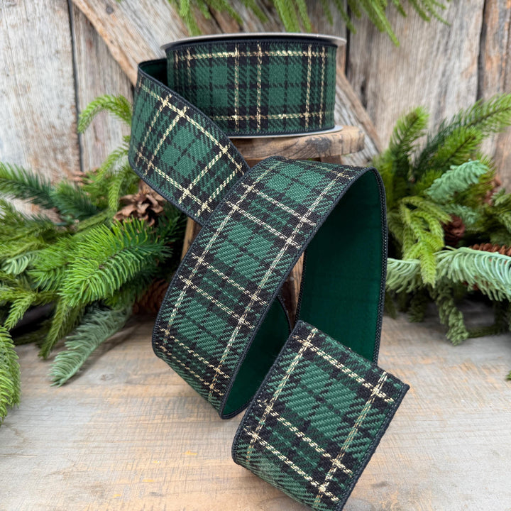 2.5" Green Holiday Plaid Ribbon by Farrisilk
