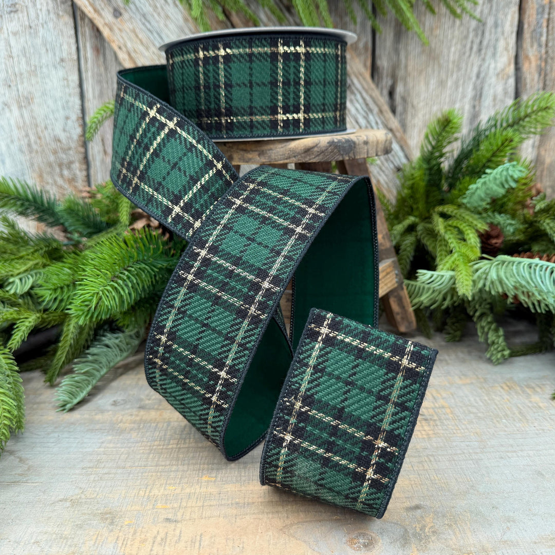 2.5" Green Holiday Plaid Ribbon by Farrisilk