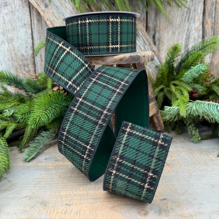 2.5" Green Holiday Plaid Ribbon by Farrisilk