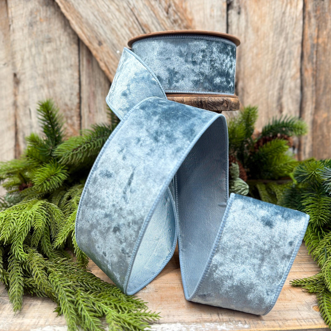 2.5" French Blue Velvet Ribbon, Christmas Ribbon