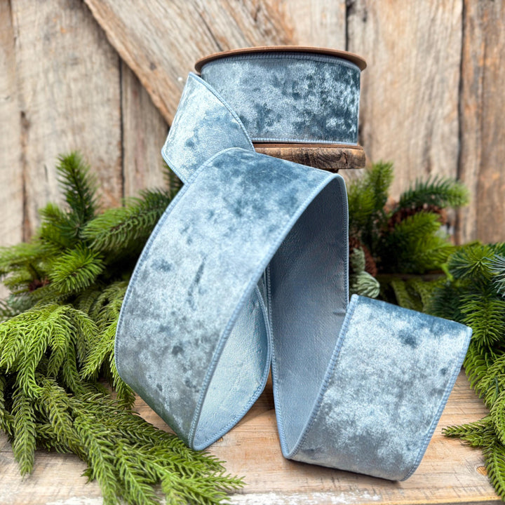2.5" French Blue Velvet Ribbon, Christmas Ribbon