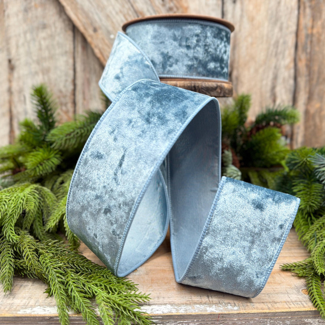 2.5" French Blue Velvet Ribbon, Christmas Ribbon