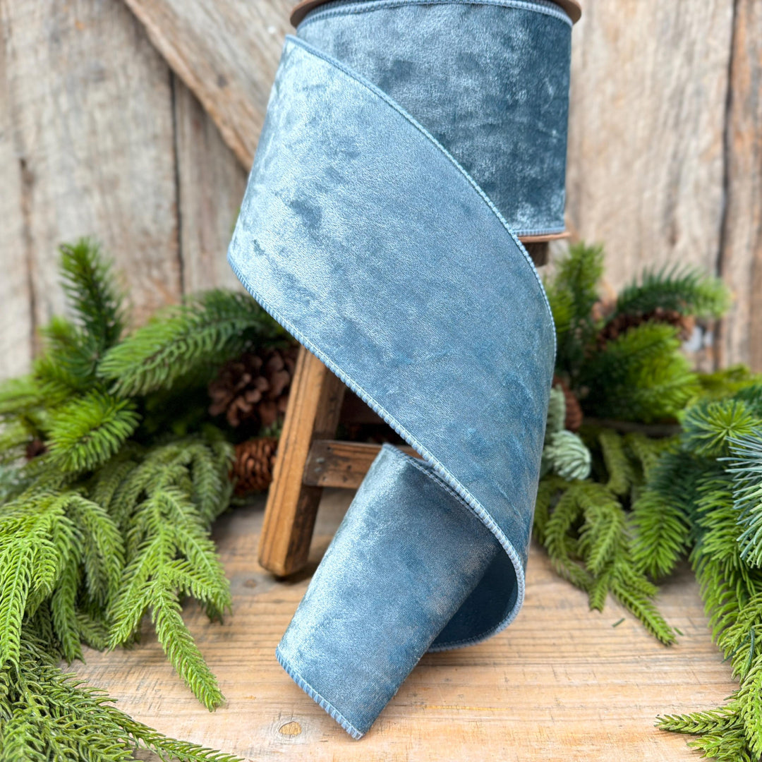 4" French Blue Velvet Ribbon, Christmas Ribbon