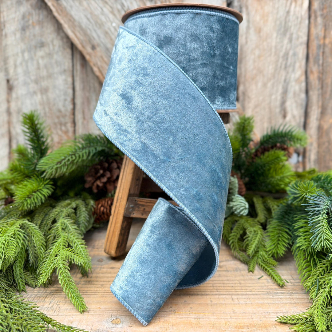 4" French Blue Velvet Ribbon, Christmas Ribbon