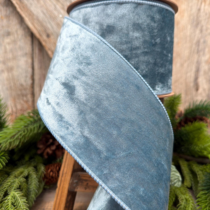 4" French Blue Velvet Ribbon, Christmas Ribbon