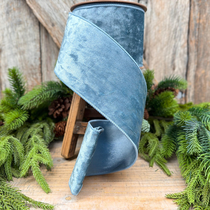4" French Blue Velvet Ribbon, Christmas Ribbon