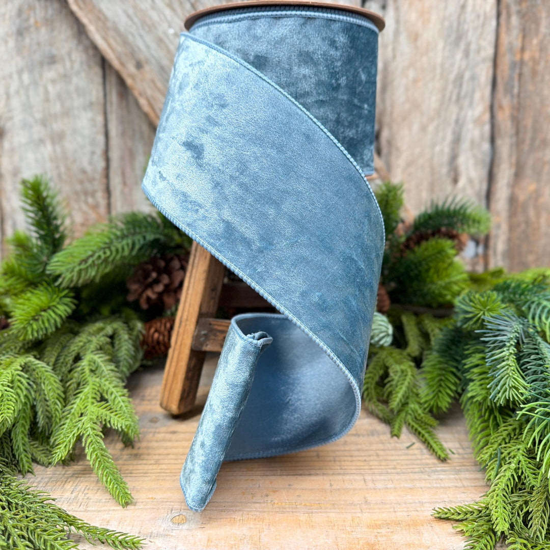 4" French Blue Velvet Ribbon, Christmas Ribbon