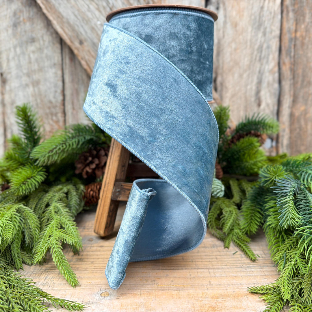 4" French Blue Velvet Ribbon, Christmas Ribbon