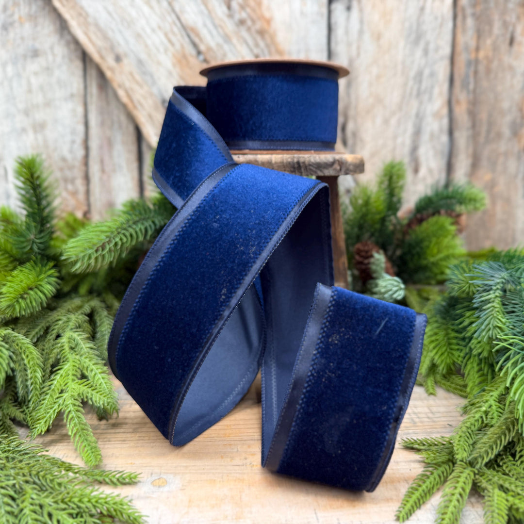 2.5" Navy Blue Velvet ribbon with Satin Trim
