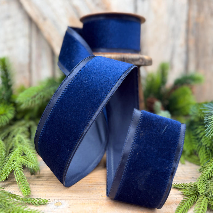 2.5" Navy Blue Velvet ribbon with Satin Trim